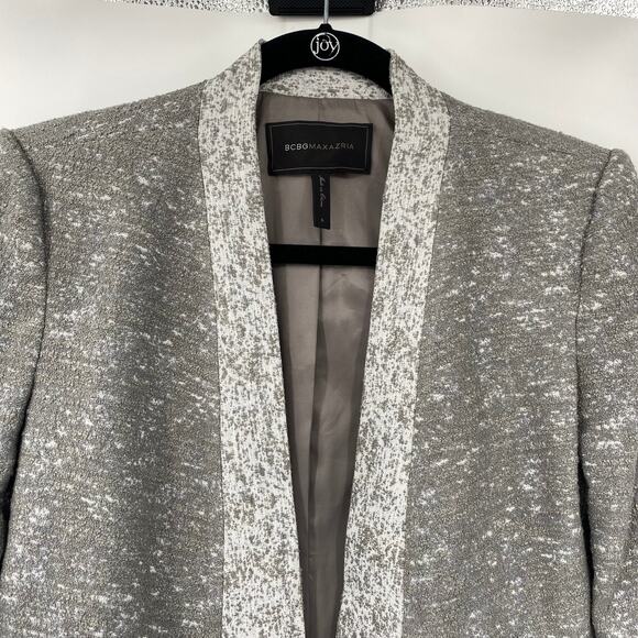 BCBGMAXAZRIA Candice Blazer Draped Cropped Jacket Heathered Dove Gray Womens S - Picture 3 of 8